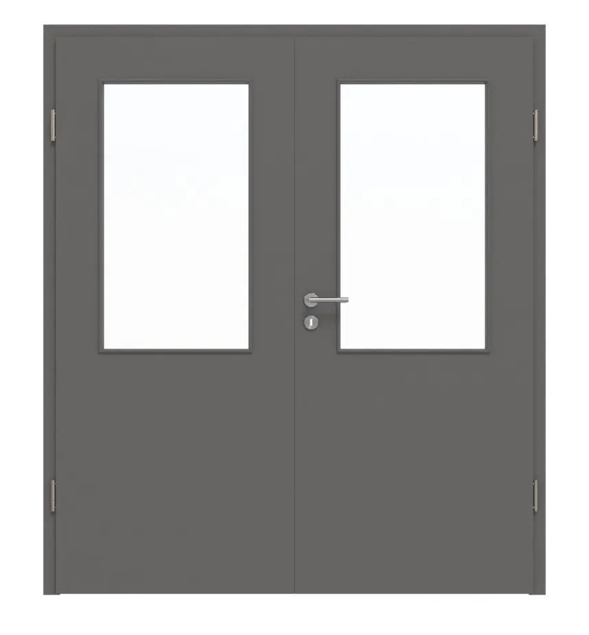 HÖRMANN Drzwi dwuskrzydłowe szary pył RAL 7037 lakier ProLine z przeszkleniem LA-7 z ościeżnicą