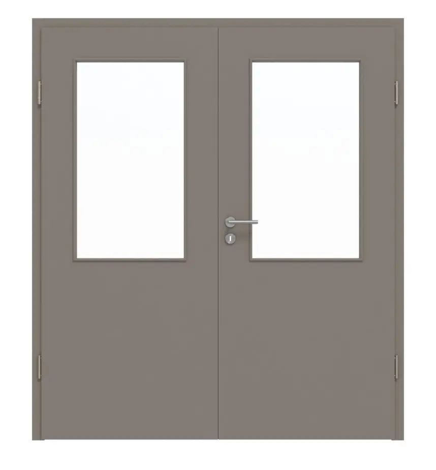 HÖRMANN Drzwi dwuskrzydłowe taupe RAL 7048 lakier ProLine z przeszkleniem LA-7 z ościeżnicą