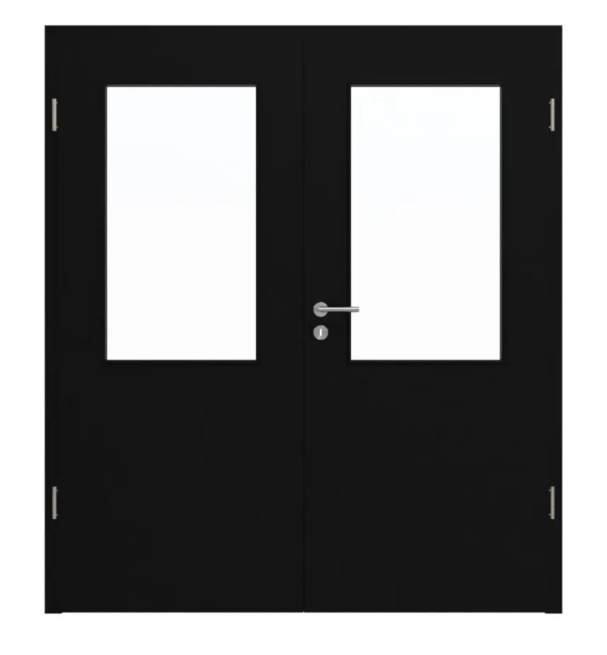 HÖRMANN Drzwi dwuskrzydłowe czarne RAL 9005 lakier ProLine z przeszkleniem LA-7 z ościeżnicą