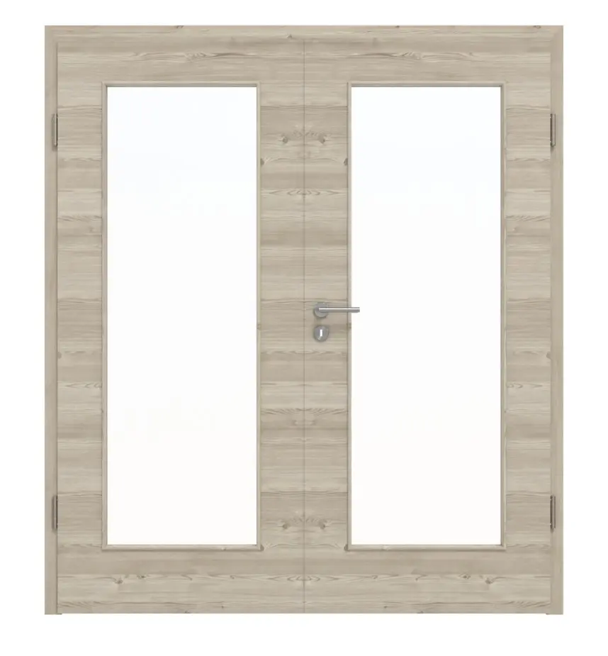 HÖRMANN drzwi dwuskrzydłowe szczotkowane modrzew jasny wzdłuż Duradecor ProLine z przeszkleniem LA 8 z ościeżnicą