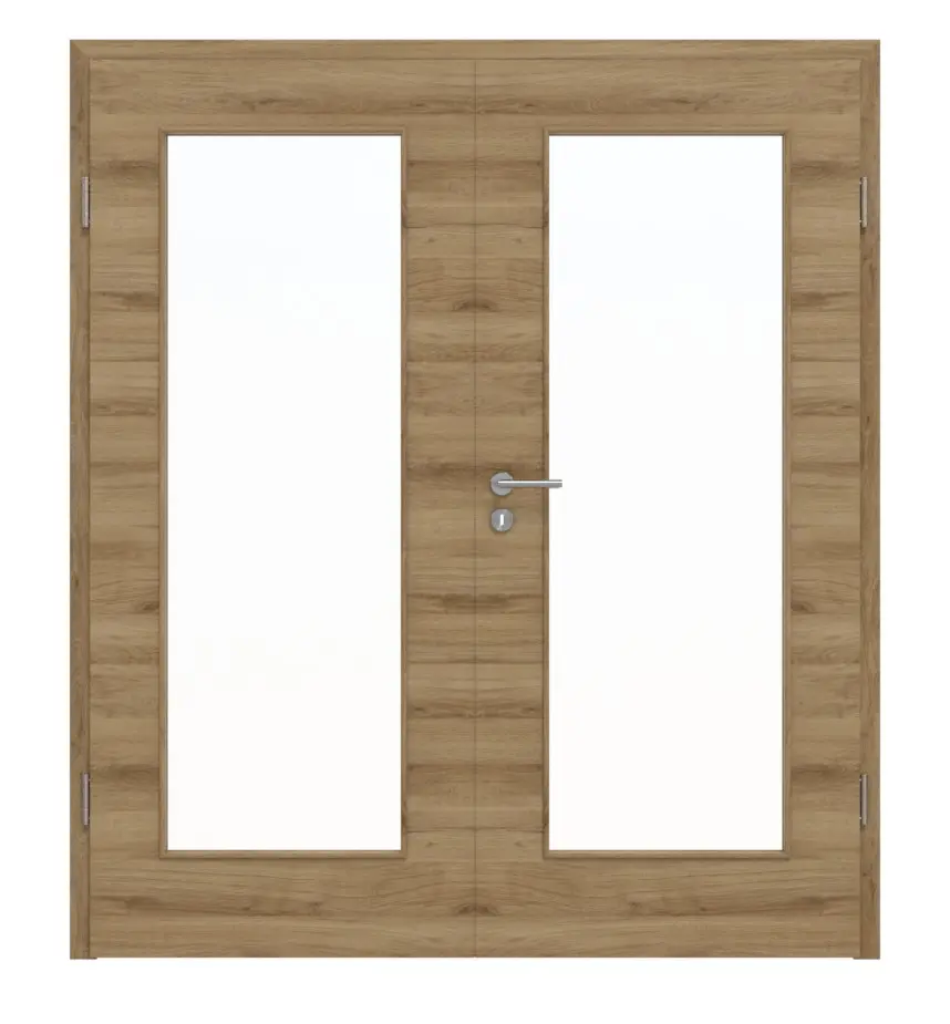 HÖRMANN drzwi dwuskrzydłowe dąb naturalny wzdłuż Duradecor ProLine z przeszkleniem LA 8 z ościeżnicą