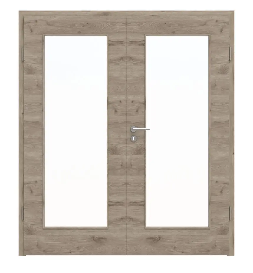 HÖRMANN drzwi dwuskrzydłowe dąb Nordeiche wzdłuż Duradecor ProLine z wycięciem na szybę LA 8 z ościeżnicą