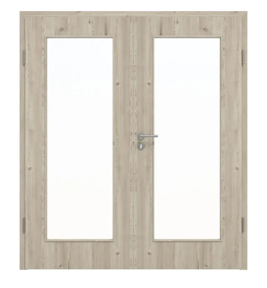 HÖRMANN drzwi dwuskrzydłowe szczotkowane modrzew jasny Duradecor ProLine z przeszkleniem LA 8 z ościeżnicą