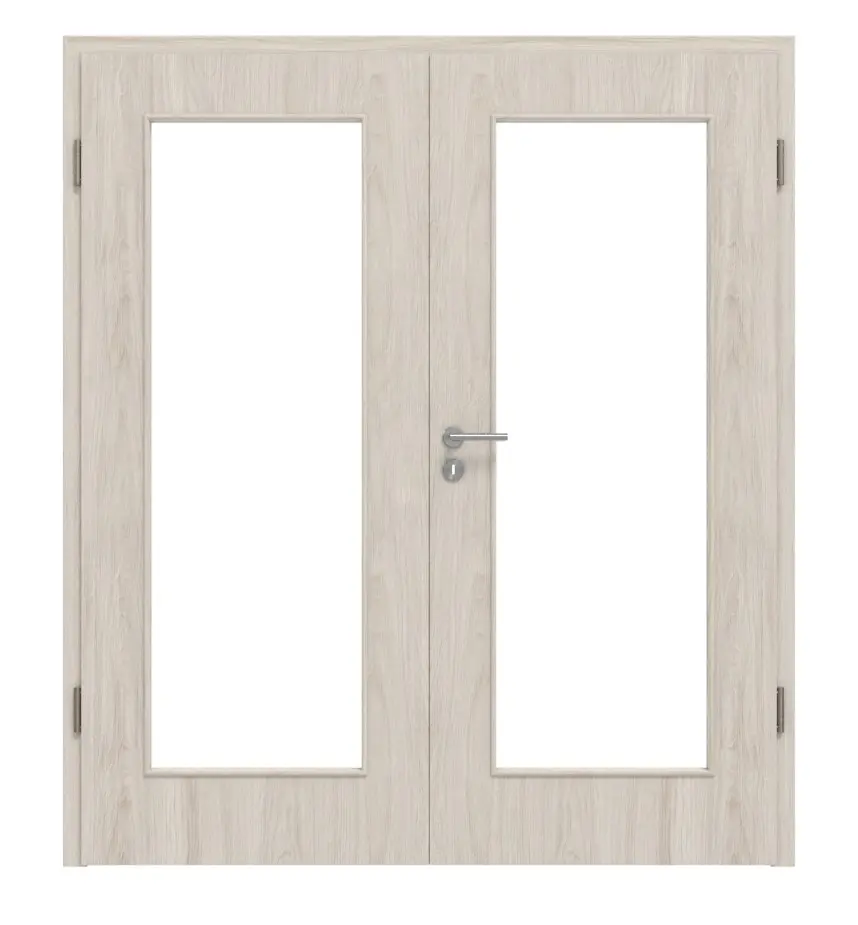 HÖRMANN Drzwi dwuskrzydłowe, szczotkowany dąb solny, Duradecor ProLine, z przeszkleniem LA 8 z ościeżnicą