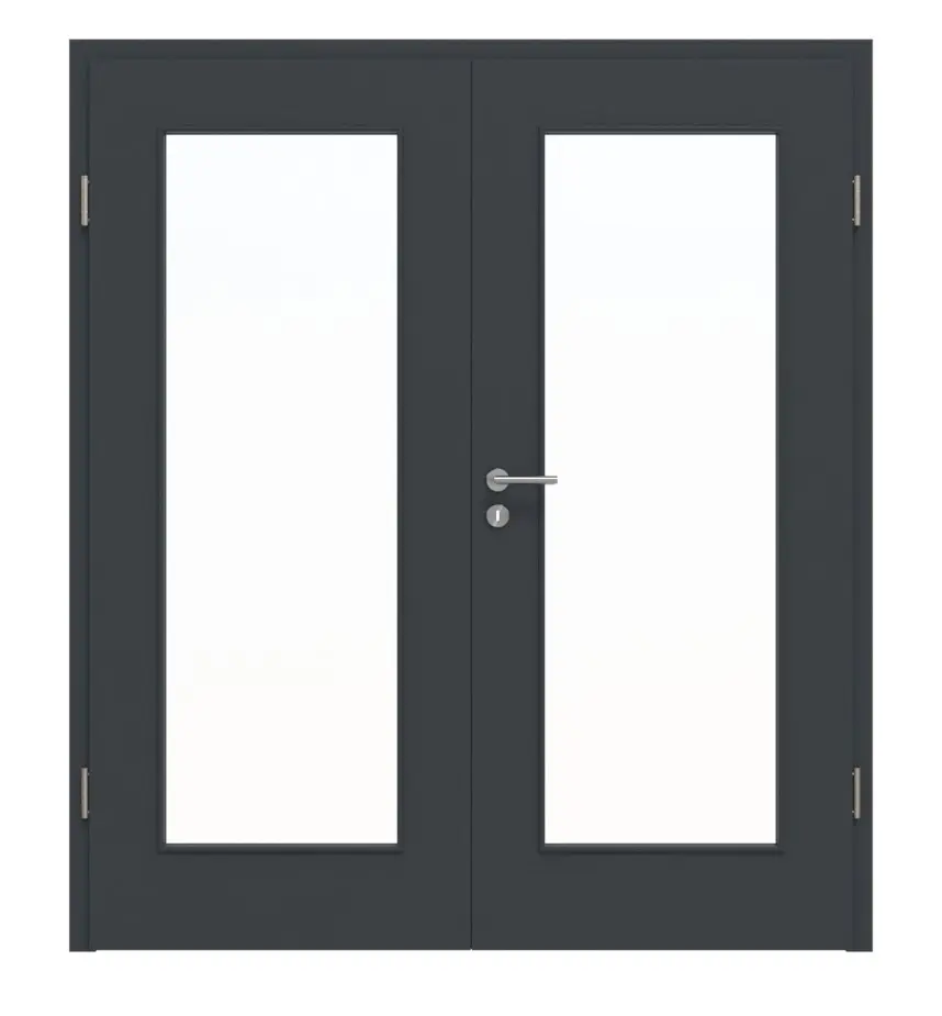 HÖRMANN Drzwi dwuskrzydłowe ProLine, lakier antracyt, z przeszkleniem LA-8 z ościeżnicą