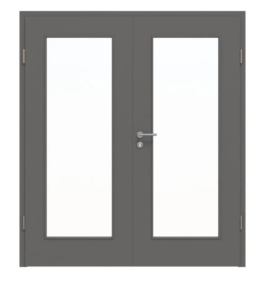 HÖRMANN drzwi dwuskrzydłowe szary stalowy RAL 7037 lakier ProLine z przeszkleniem LA-8 z ościeżnicą