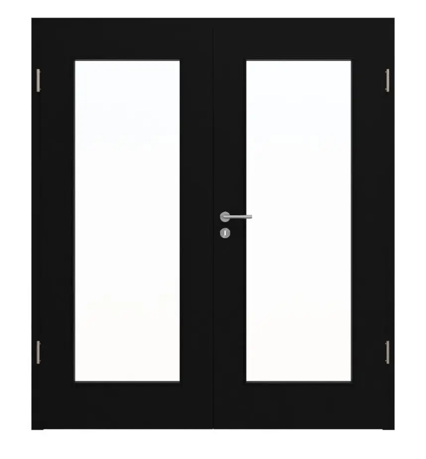 HÖRMANN Drzwi dwuskrzydłowe czarne RAL 9005 lakier ProLine z przeszkleniem LA-8 z ościeżnicą