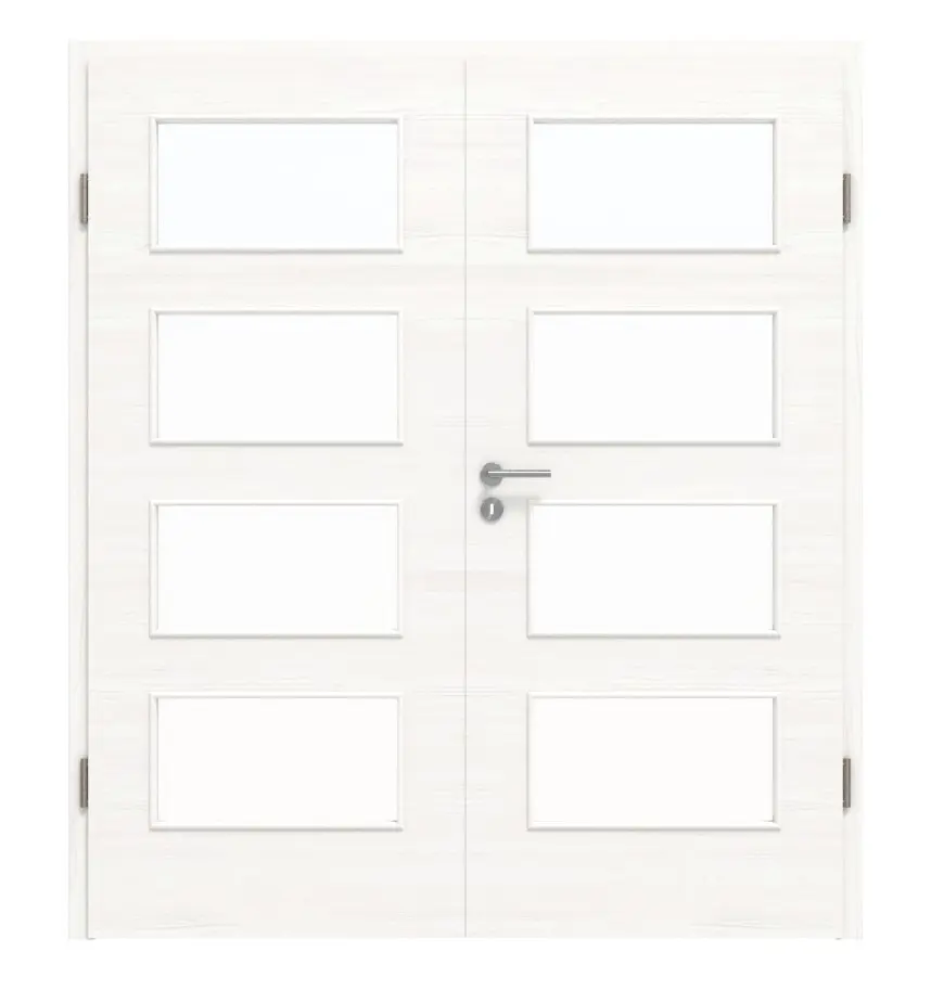 HÖRMANN drzwi dwuskrzydłowe biel szczotkowana wzdłuż Duradecor ProLine z przeszkleniem LA 9 z ościeżnicą