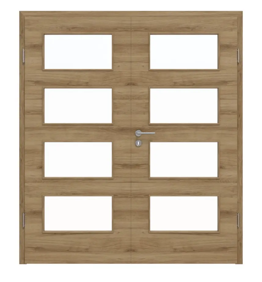 HÖRMANN drzwi dwuskrzydłowe Natureiche wzdłuż Duradecor ProLine z przeszkleniem LA 9 z ościeżnicą