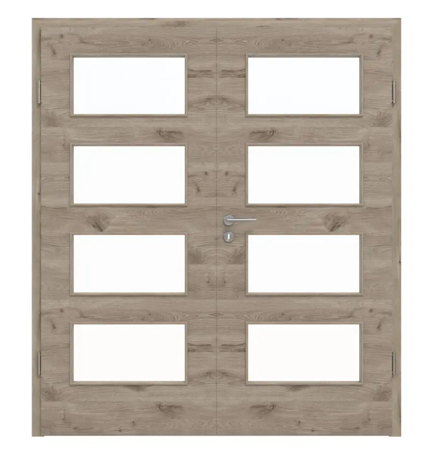 HÖRMANN drzwi dwuskrzydłowe dąb północny wzdłuż Duradecor ProLine z przeszkleniem LA 9 z ościeżnicą