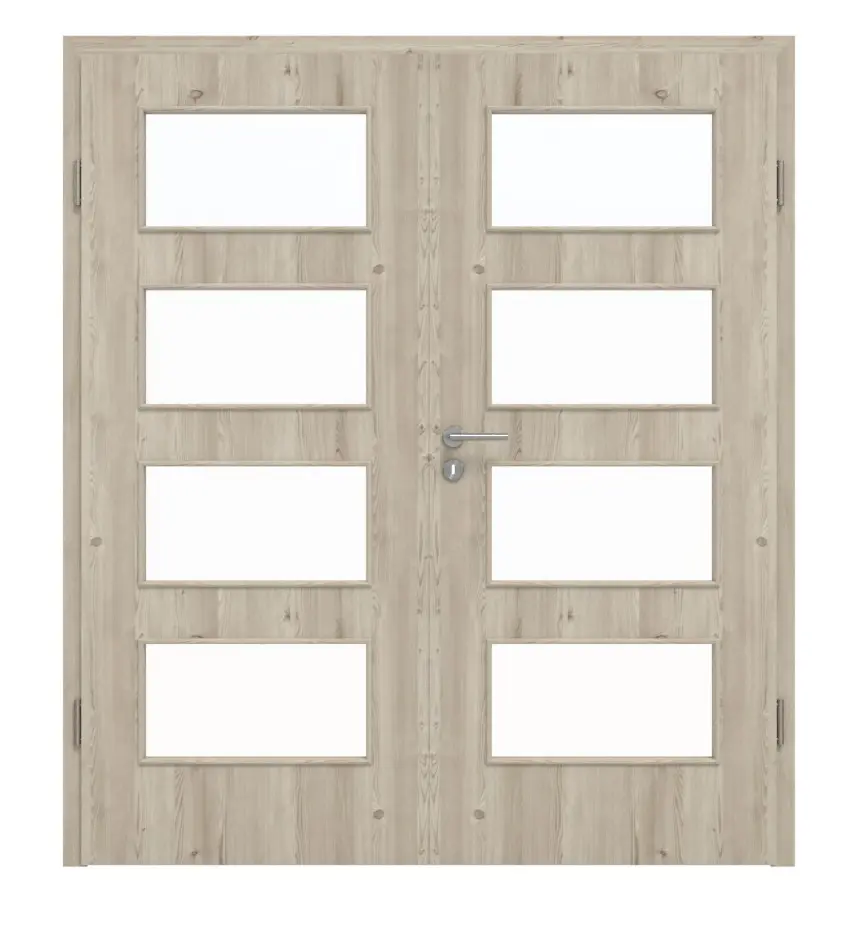 HÖRMANN 2-skrzydłowe szczotkowany modrzew jasny Duradecor ProLine z przeszkleniem LA 9 z ościeżnicą