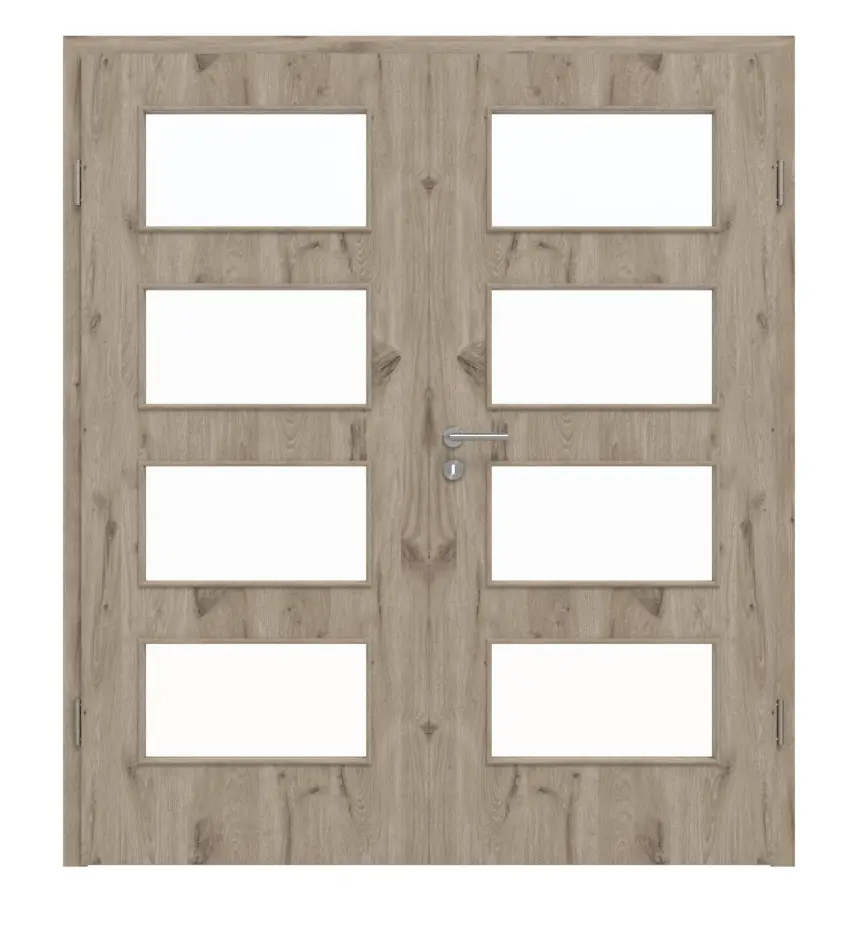 HÖRMANN drzwi dwuskrzydłowe Nordeiche Duradecor ProLine z przeszkleniem LA 9 z ościeżnicą