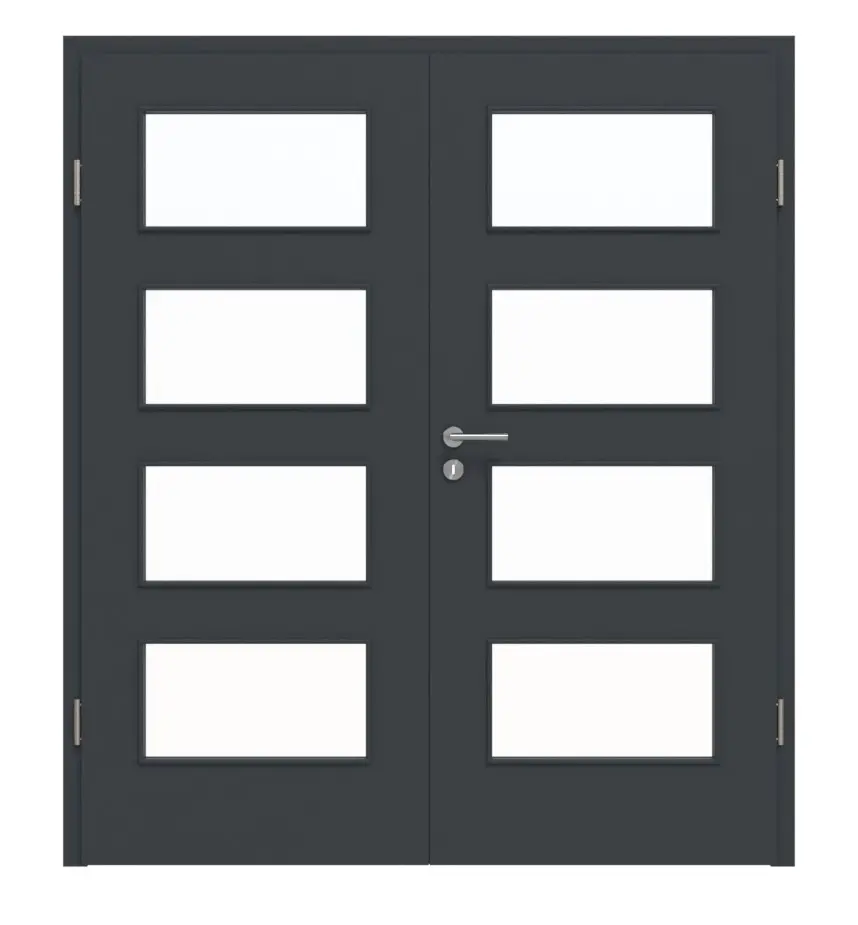 HÖRMANN drzwi dwuskrzydłowe szary antracytowy lakier ProLine z przeszkleniem LA-9 i ościeżnicą