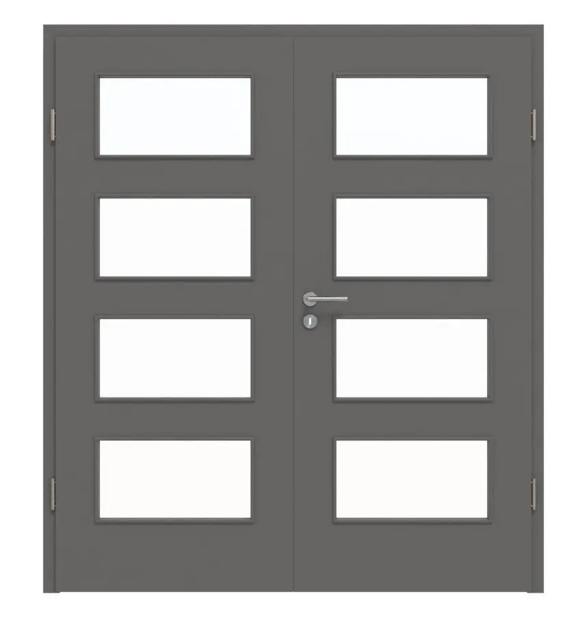 HÖRMANN drzwi dwuskrzydłowe szary stalowy RAL 7037 lakierowane ProLine z przeszkleniem LA-9 z ościeżnicą