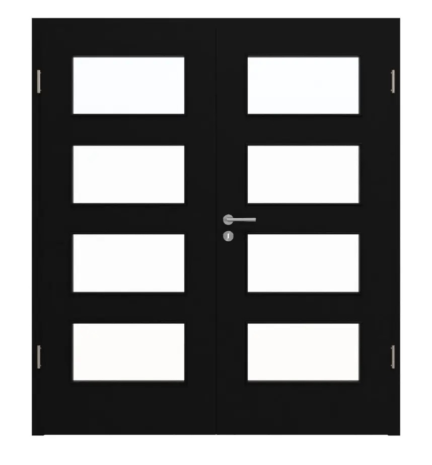 HÖRMANN Drzwi dwuskrzydłowe czarne RAL 9005 lakier ProLine z przeszkleniem LA-9 z ościeżnicą