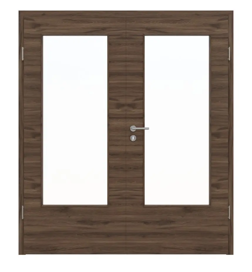 HÖRMANN drzwi dwuskrzydłowe dąb alpejski wzdłuż Duradecor ProLine z przeszkleniem LA-DIN z ościeżnicą