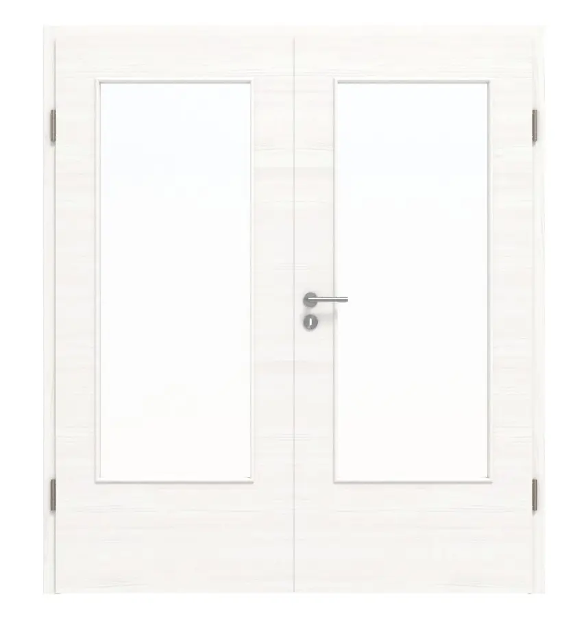 HÖRMANN drzwi 2-skrzydłowe biel szczotkowana wzdłuż Duradecor ProLine z przeszkleniem LA-DIN z ościeżnicą