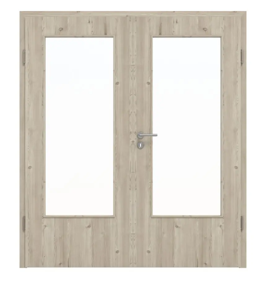 HÖRMANN drzwi dwuskrzydłowe szczotkowane modrzew jasny Duradecor ProLine z przeszkleniem LA-DIN z ościeżnicą