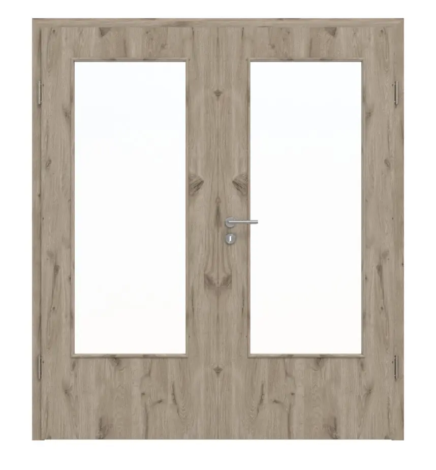 HÖRMANN drzwi 2-skrzydłowe Nordeiche Duradecor ProLine z przeszkleniem LA-DIN z ościeżnicą.