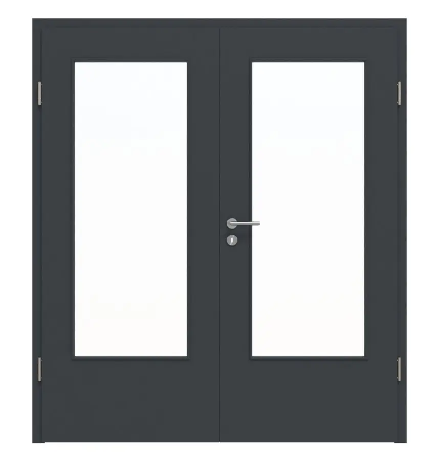 HÖRMANN Drzwi dwuskrzydłowe ProLine, lakier antracyt, z przeszkleniem LA-DIN z ościeżnicą