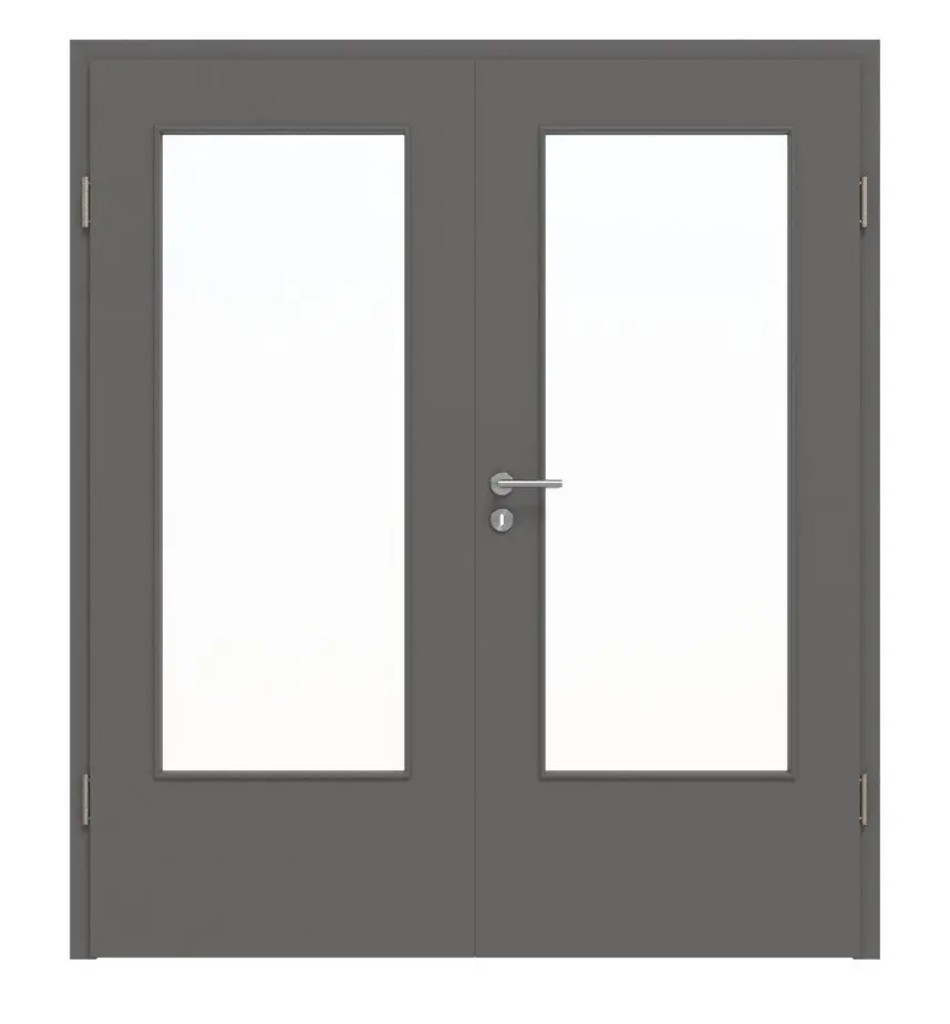 HÖRMANN drzwi dwuskrzydłowe szary stalowy RAL 7037 lakierowane ProLine z przeszkleniem LA-DIN z ościeżnicą