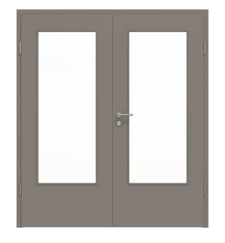 HÖRMANN Drzwi dwuskrzydłowe taupe RAL 7048 lakier ProLine z przeszkleniem LA-DIN z ościeżnicą