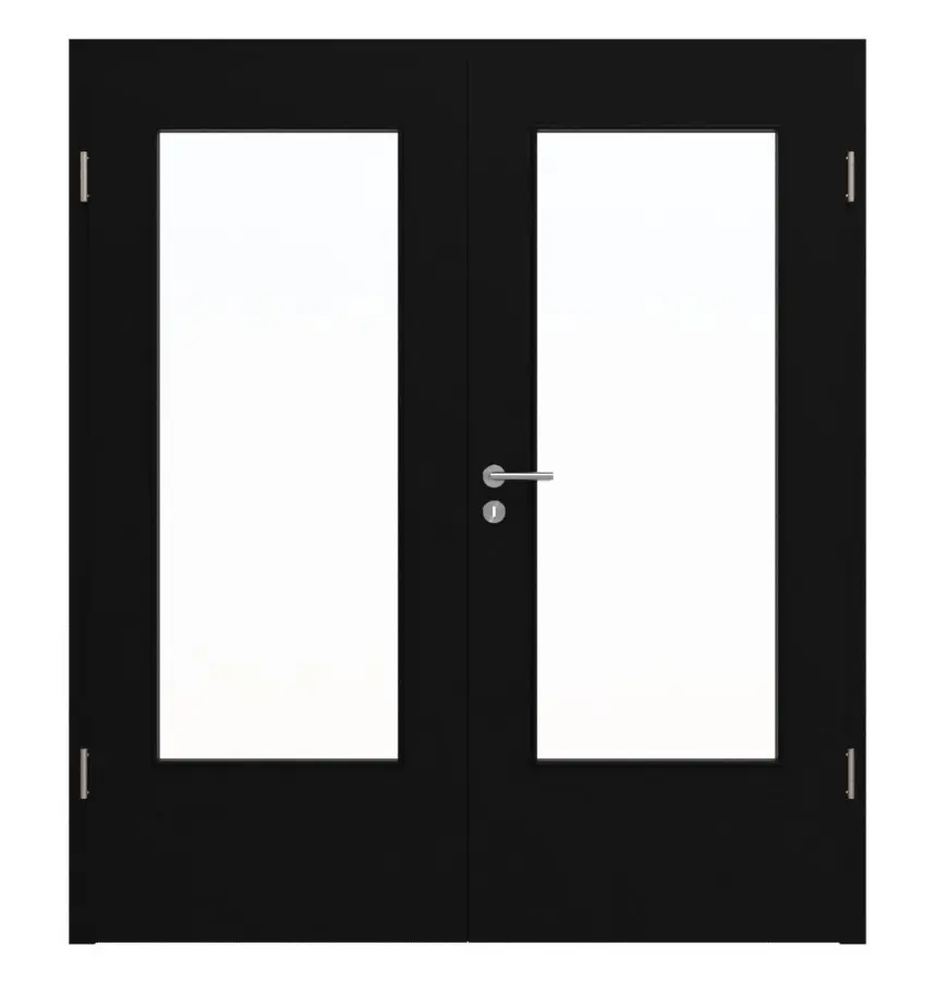 HÖRMANN Drzwi dwuskrzydłowe czarne RAL 9005 lakier ProLine z przeszkleniem LA-DIN z ościeżnicą