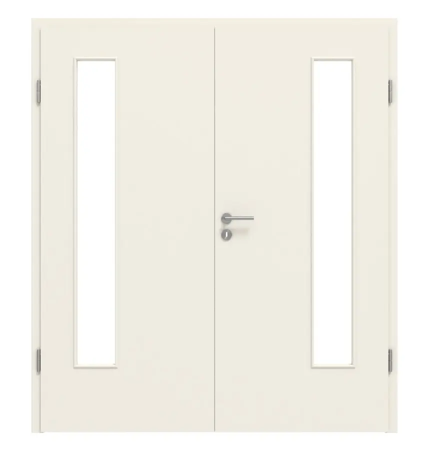 Widok frontowy biały podobny do RAL 9010 LA 24 po stronie zawiasów Basic lakierowane drzwi dwuskrzydłowe z ościeżnicą - Huga