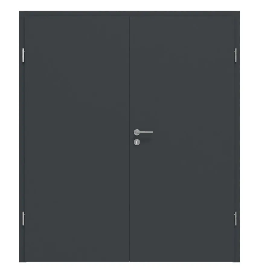 Widok frontowy drzwi dwuskrzydłowe Basic antracyt RAL 7016 lakierowane z ościeżnicą - Huga