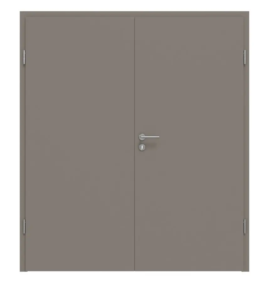 Widok frontowy drzwi dwuskrzydłowych Basic taupe (kolor ciemnoszaro-brązowy) RAL 7048 lakier z ościeżnicą - Huga