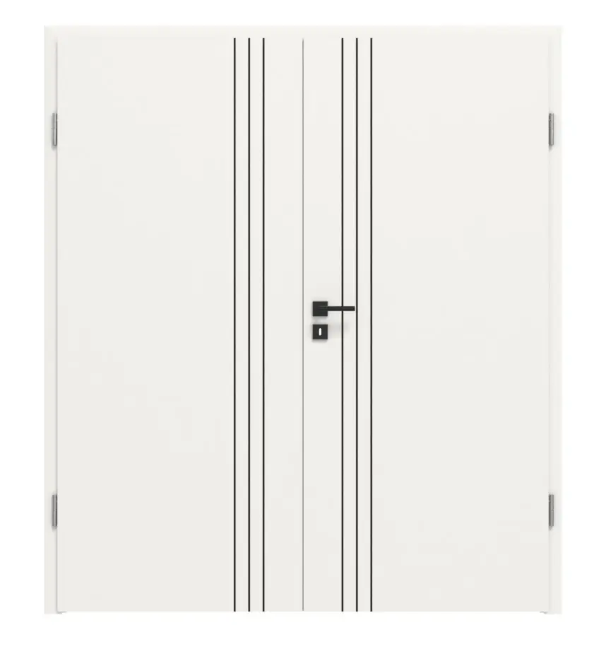 Drzwi dwuskrzydłowe Linea Black 01 biały lakier RAL 9016 z ościeżnicą