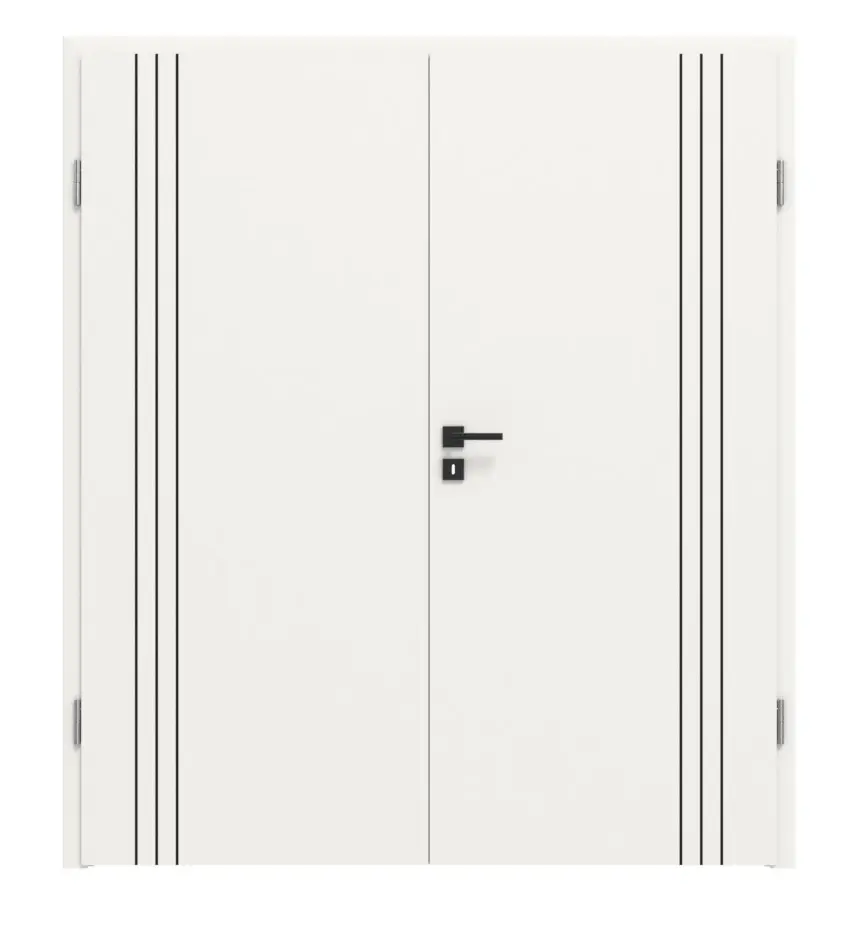 Drzwi dwuskrzydłowe Linea Black 02 biały lakier RAL 9016 z ościeżnicą