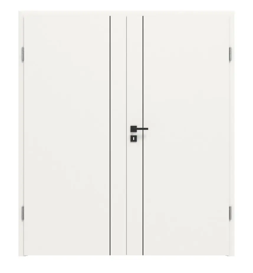 Drzwi dwuskrzydłowe Linea Black 11 biały lakier RAL 9016 z ościeżnicą