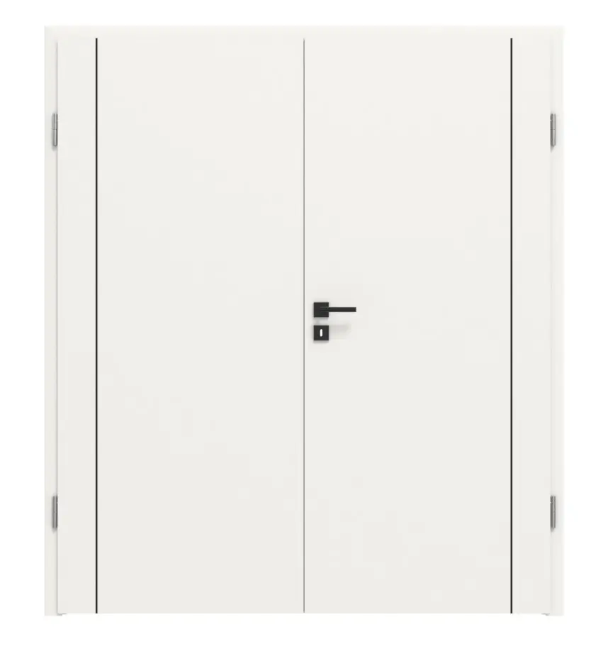 Drzwi dwuskrzydłowe Linea Black 12 biały lakier RAL 9016 z ościeżnicą