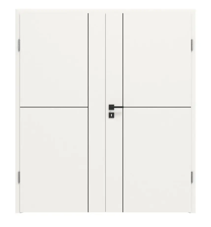 Drzwi dwuskrzydłowe Linea Black M23 biały lakier RAL 9016 z ościeżnicą