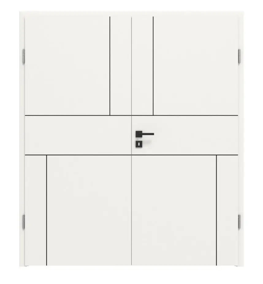 Drzwi dwuskrzydłowe Linea Black M42 biały lakier RAL 9016 z ościeżnicą