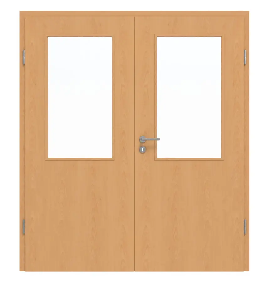 Drzwi dwuskrzydłowe Basic buk folia dekoracyjna 4.16 z przeszkleniem z ościeżnicą