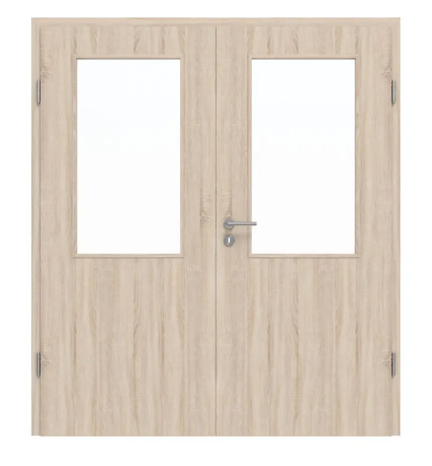 Drzwi dwuskrzydłowe Basic Dąb Sonoma folia dekoracyjna 4.16 z przeszkleniem i ościeżnicą