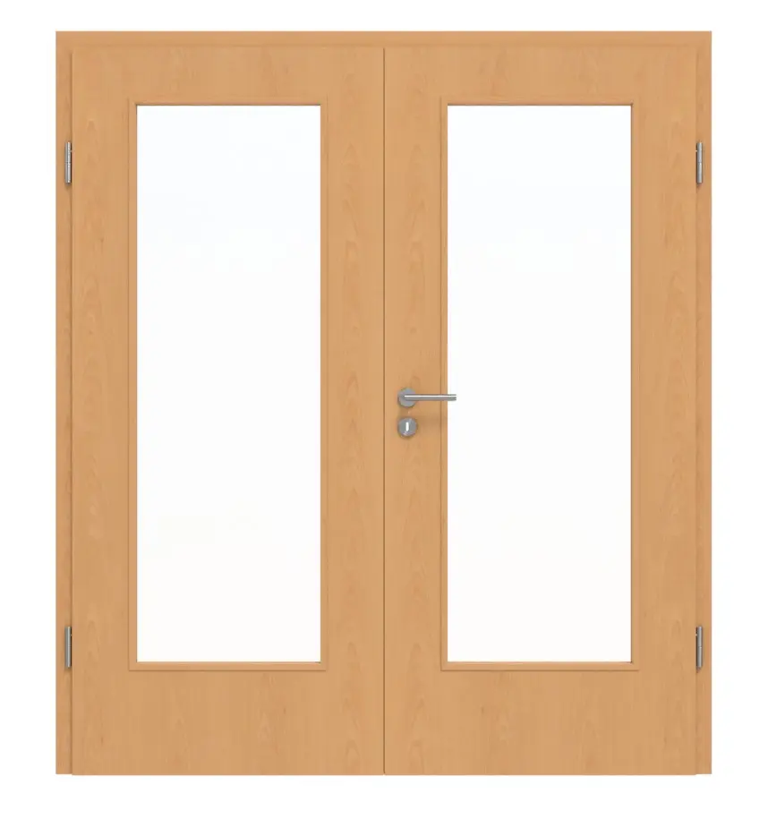 Drzwi dwuskrzydłowe Basic folia dekoracyjna buk 4.17 z przeszkleniem i ościeżnicą