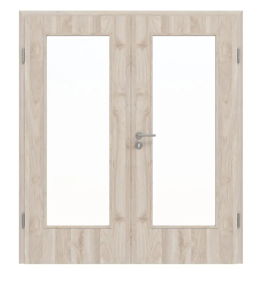 Drzwi dwuskrzydłowe Basic 4.17, jasny orzech Columbia, folia dekoracyjna, z przeszkleniem z ościeżnicą
