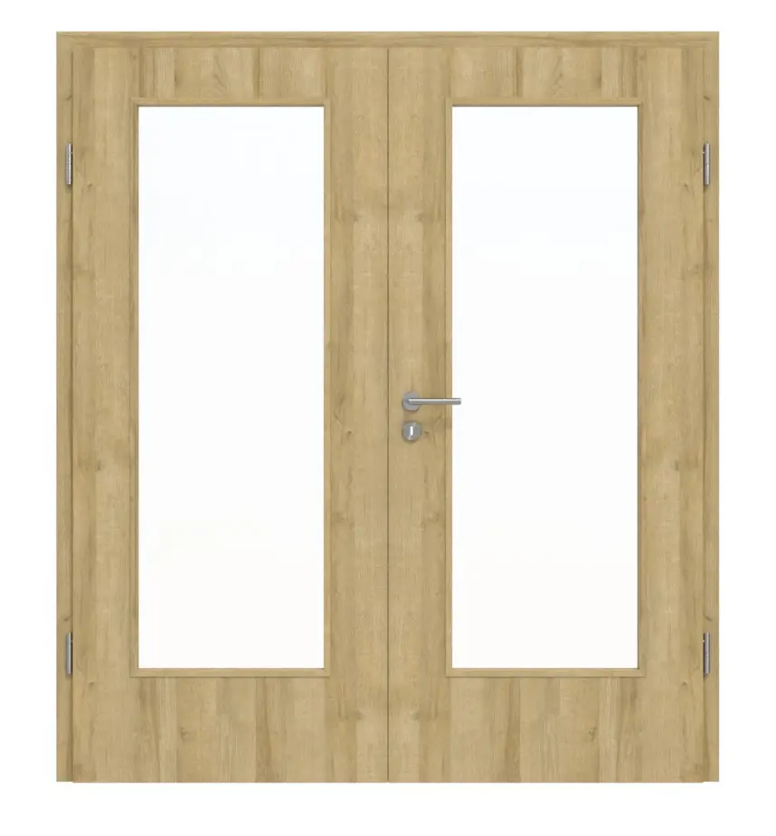 Drzwi dwuskrzydłowe Basic 4.17, dąb Riviera, folia dekoracyjna, z przeszkleniem z ościeżnicą