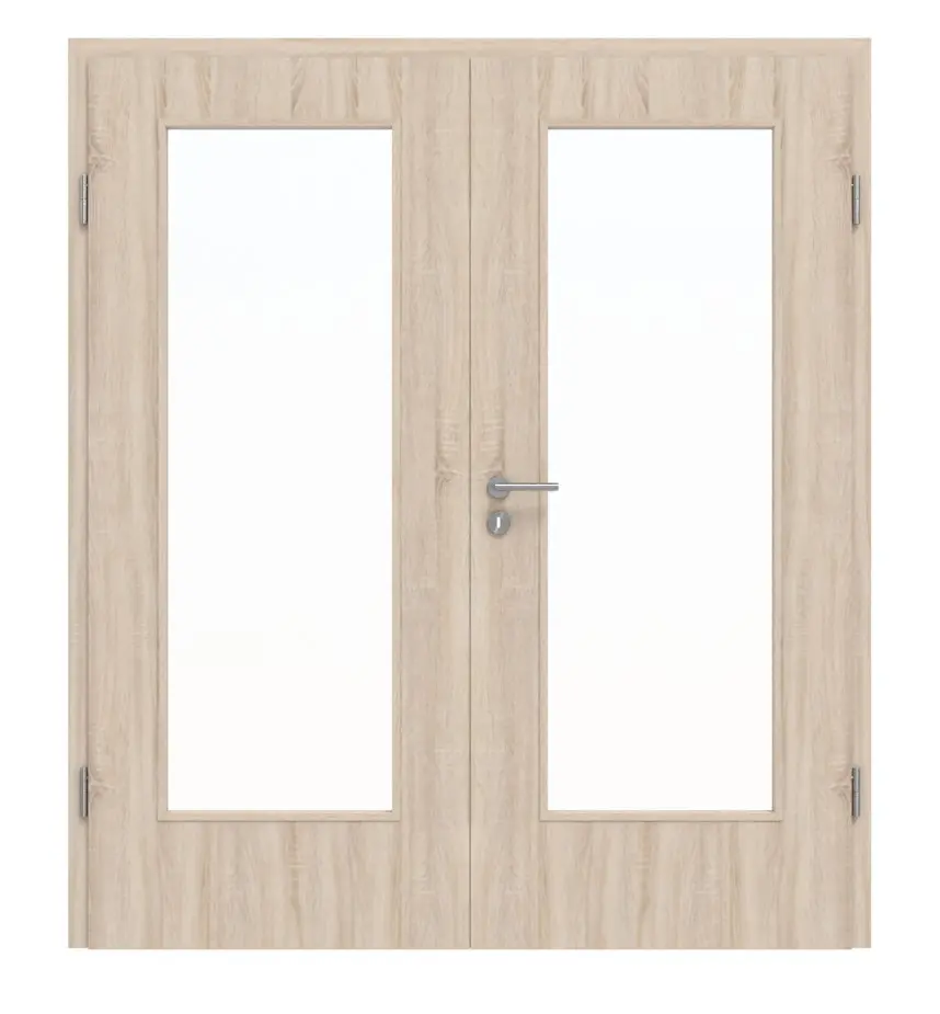 Drzwi dwuskrzydłowe Basic 4.17, dąb Sonoma, folia dekoracyjna, z przeszkleniem z ościeżnicą