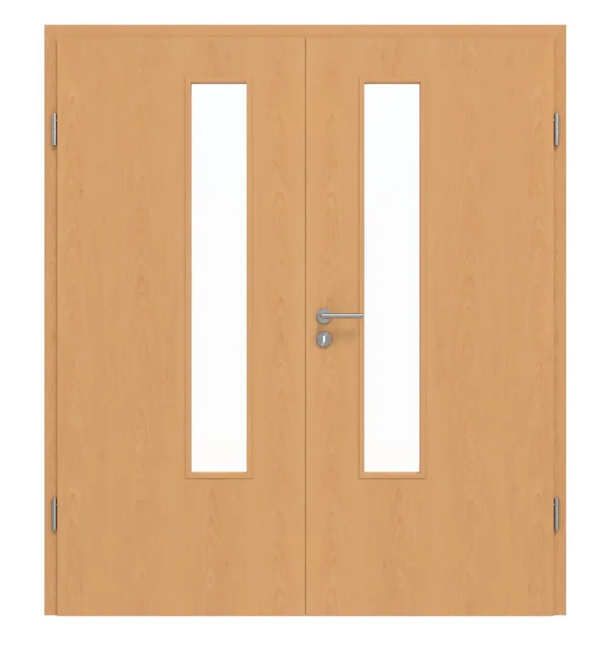 Drzwi dwuskrzydłowe Basic buk folia dekoracyjna 4.18 z przeszkleniem i ościeżnicą