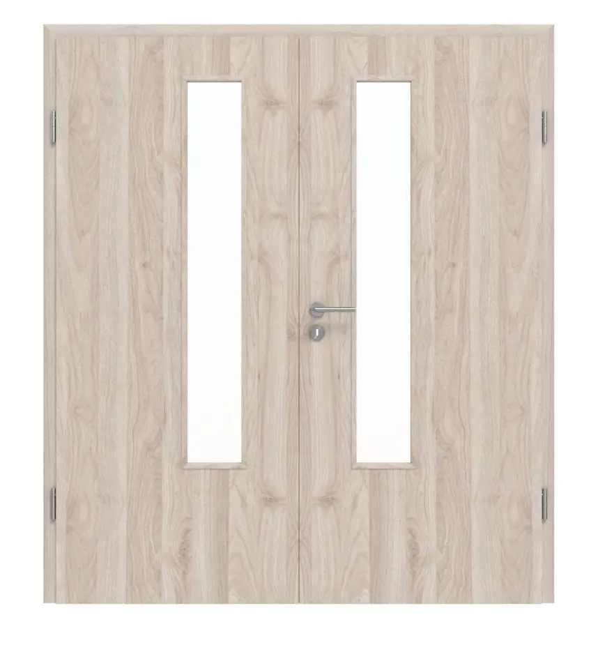 Drzwi dwuskrzydłowe Basic 4.18, jasny orzech Columbia, folia dekoracyjna, z przeszkleniem z ościeżnicą