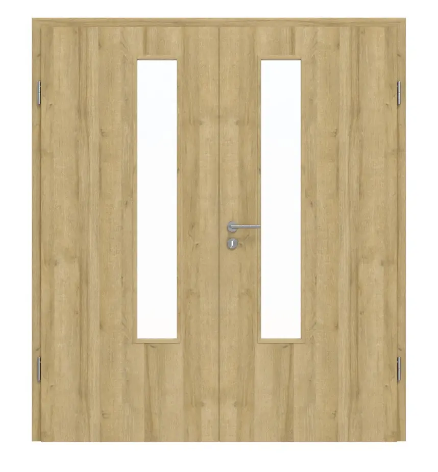 Drzwi dwuskrzydłowe Basic dąb riviera folia dekoracyjna 4.18 z przeszkleniem z ościeżnicą