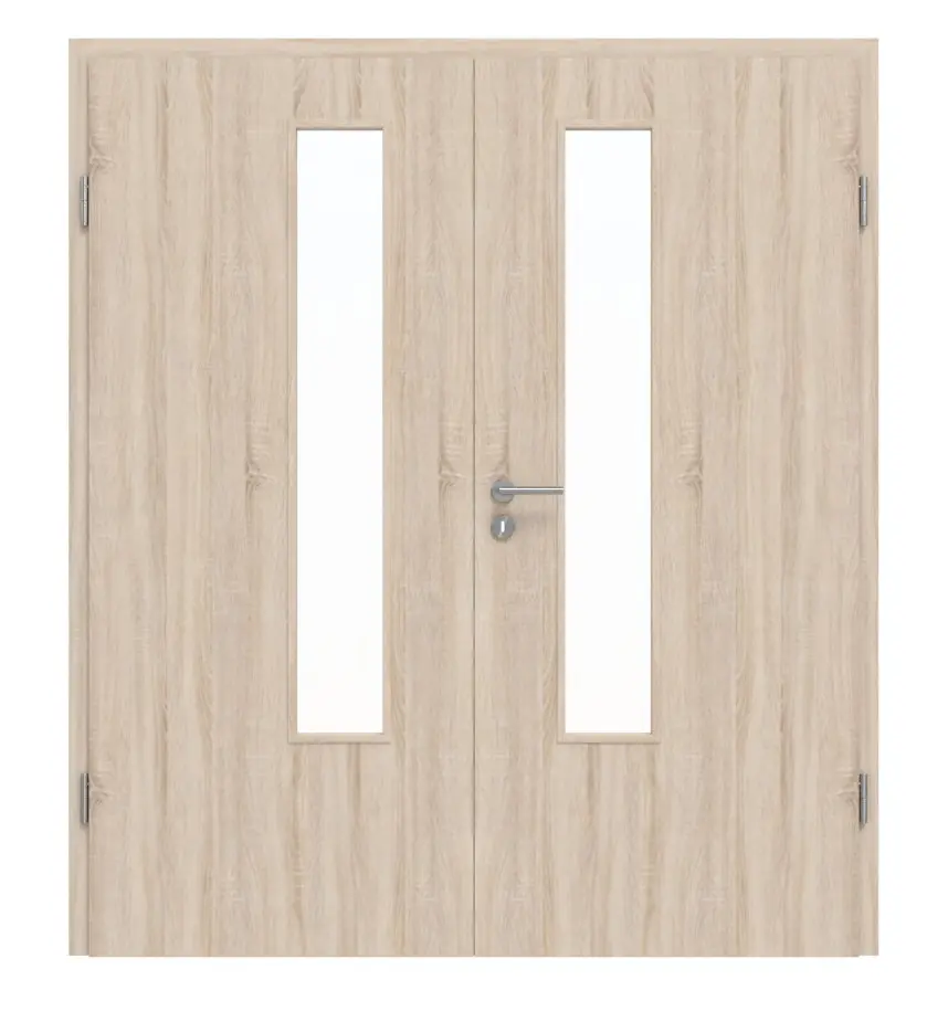Drzwi dwuskrzydłowe Basic 4.18, dąb Sonoma, folia dekoracyjna, z przeszkleniem z ościeżnicą