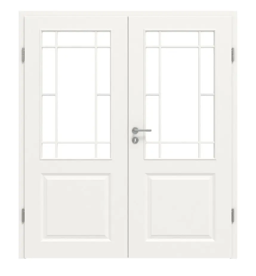 HÖRMANN Drzwi dwuskrzydłowe Carolina 1, biały lakier, ClassicLine, z przeszkleniem LA Lugano z ościeżnicą