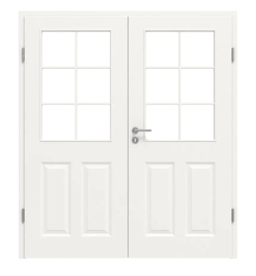 HÖRMANN drzwi dwuskrzydłowe Carolina 2 biały lakier ClassicLine z przeszkleniem LA 2 szprosem 2/3 z ościeżnicą