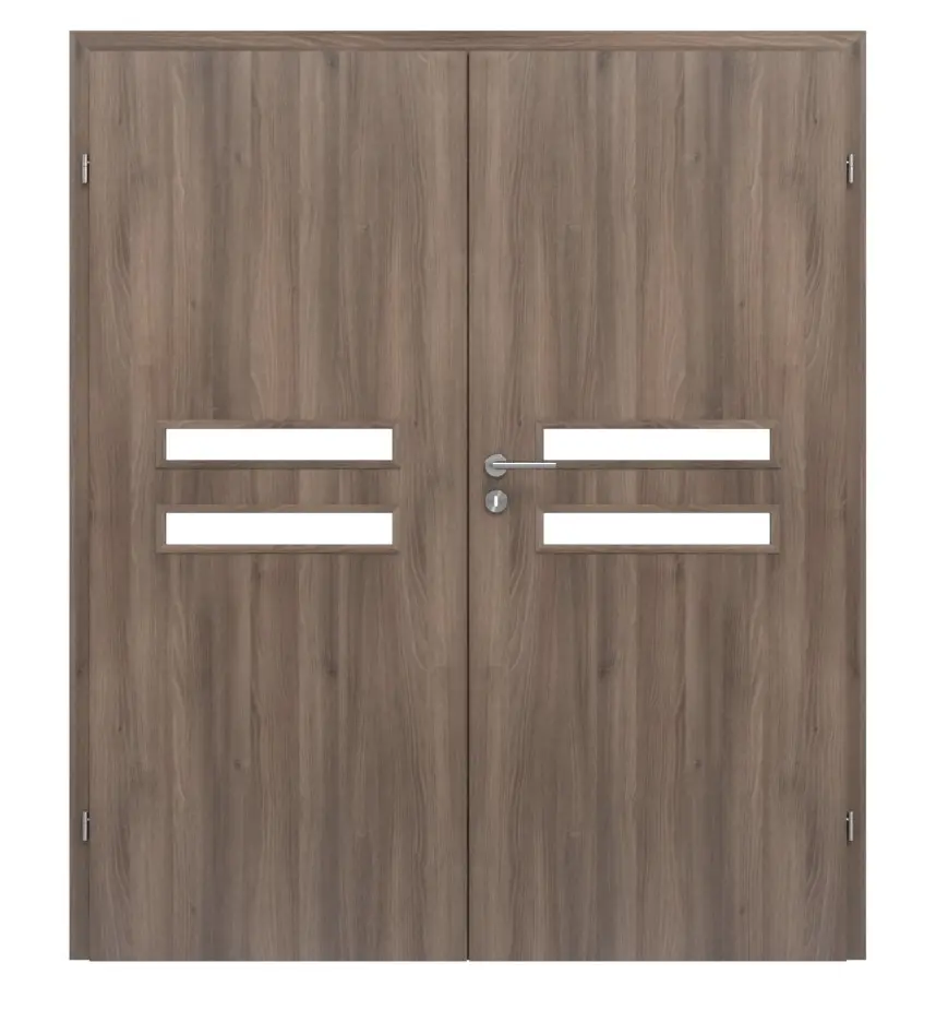 CLASSEN drzwi dwuskrzydłowe Century M2 jesion grafitowy Iridium z przeszkleniem i ościeżnicą.