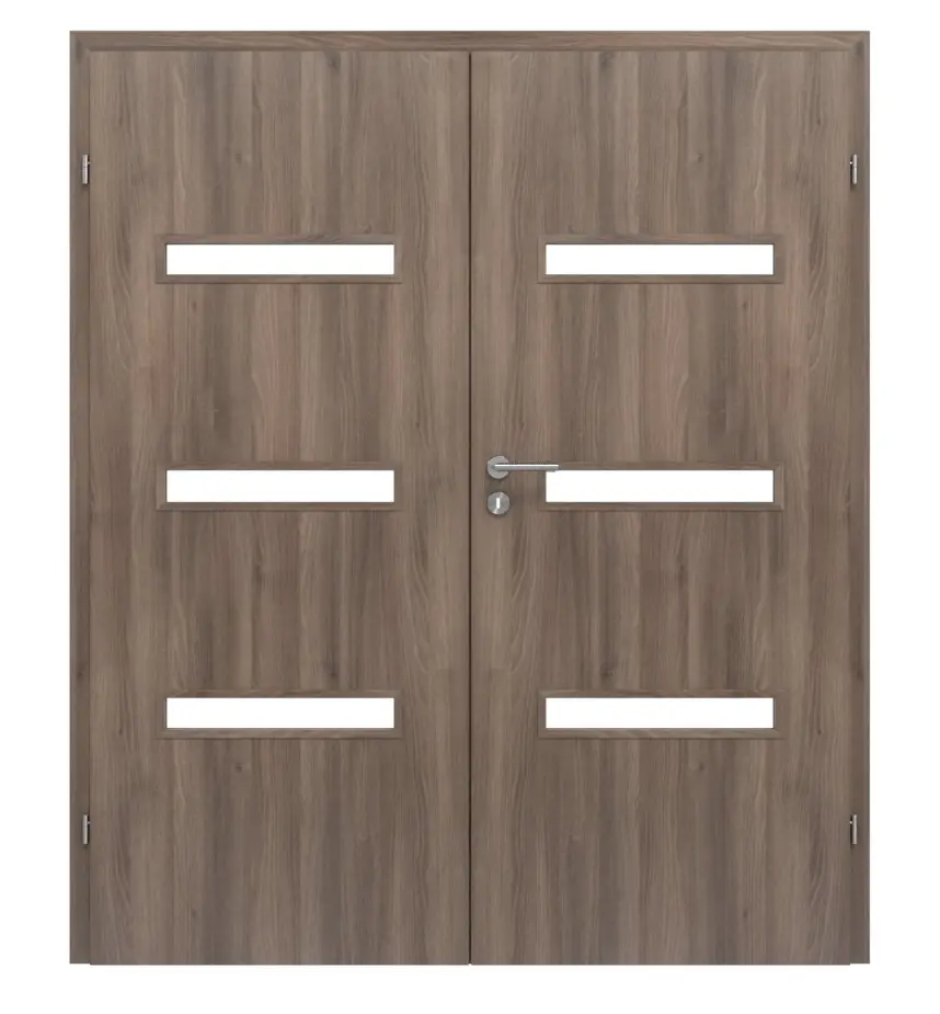 CLASSEN drzwi dwuskrzydłowe Century M3 jesion Graphit Iridium z przeszkleniem i ościeżnicą